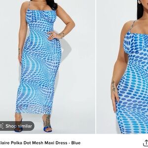 Blue Polka Dot Mesh Maxi Dress